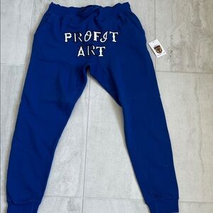 Blue Sweatpants with White Lettering